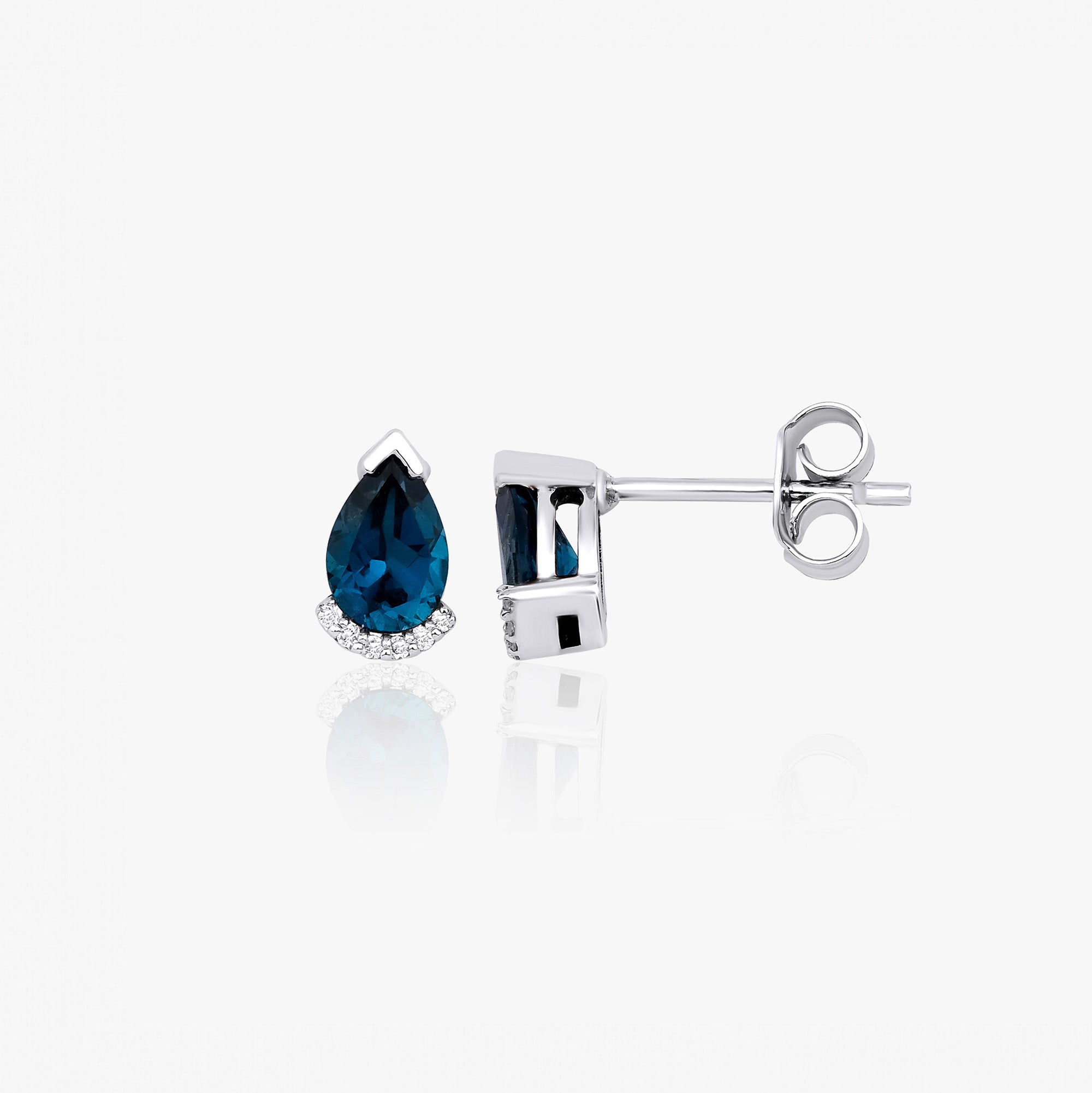 Mini Blue Topaz and Diamond Studs in 14K Gold