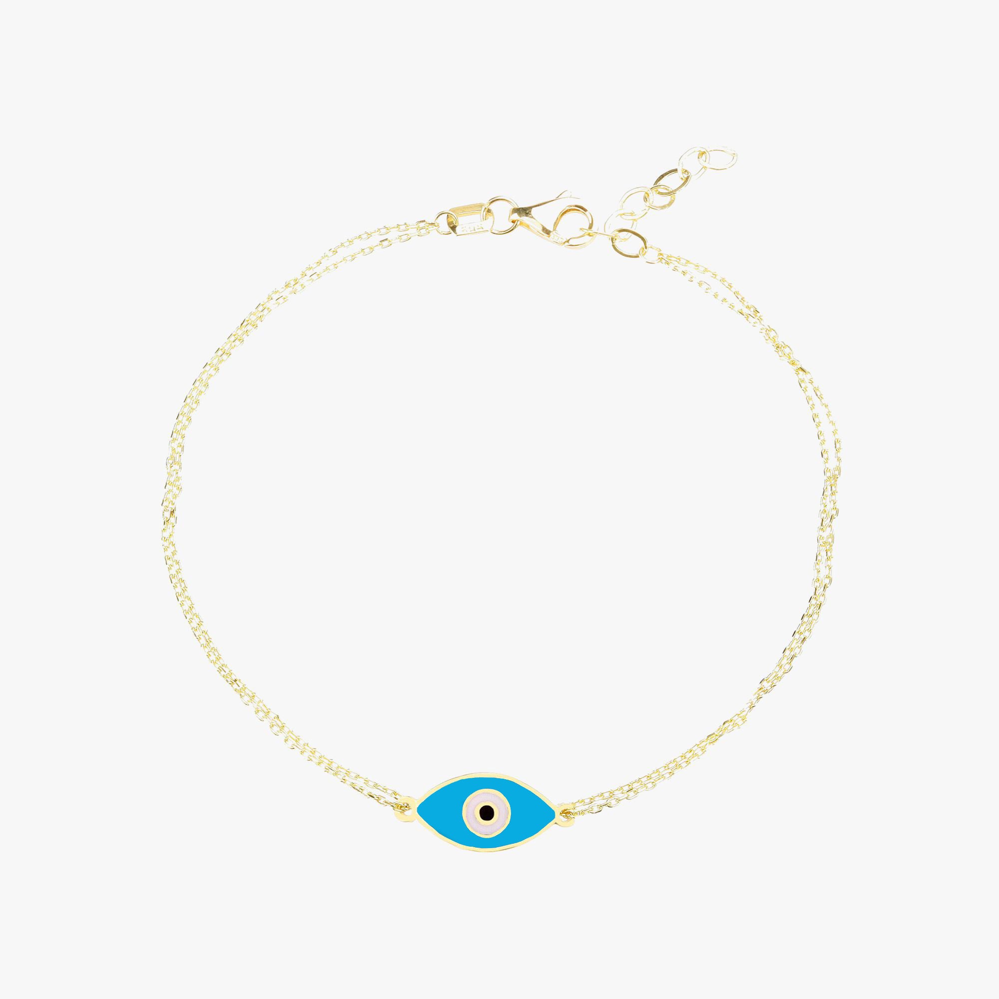 Double Chain Turquoise Evil Eye Bracelet in 14K Gold