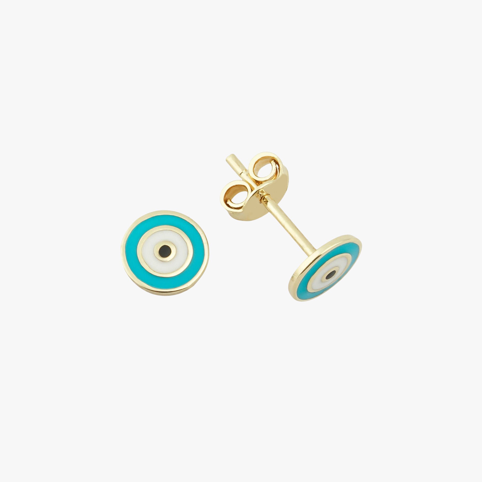 Single Mini Turquoise Evil Eye Stud in 14K Gold