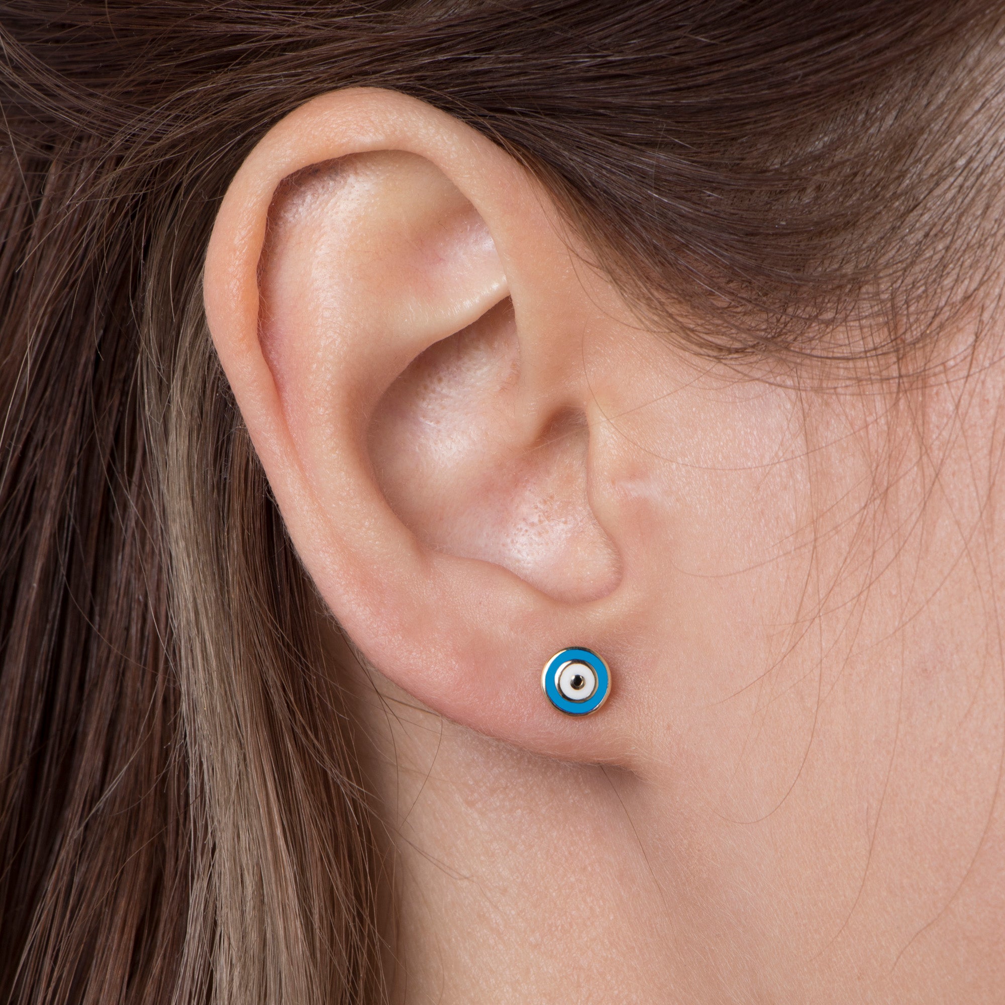 Single Mini Turquoise Evil Eye Stud in 14K Gold