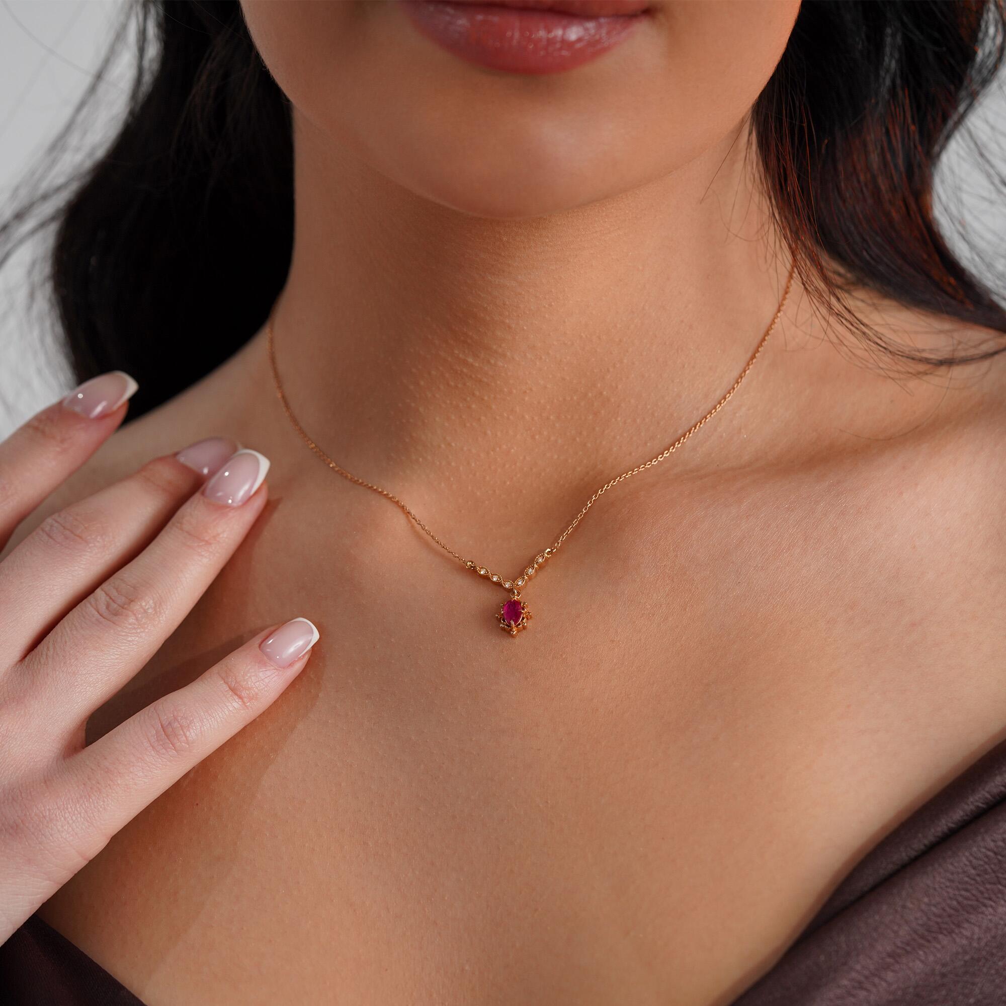 Vintage Style Ruby and Diamond Necklace Available in 14K and 18K Gold