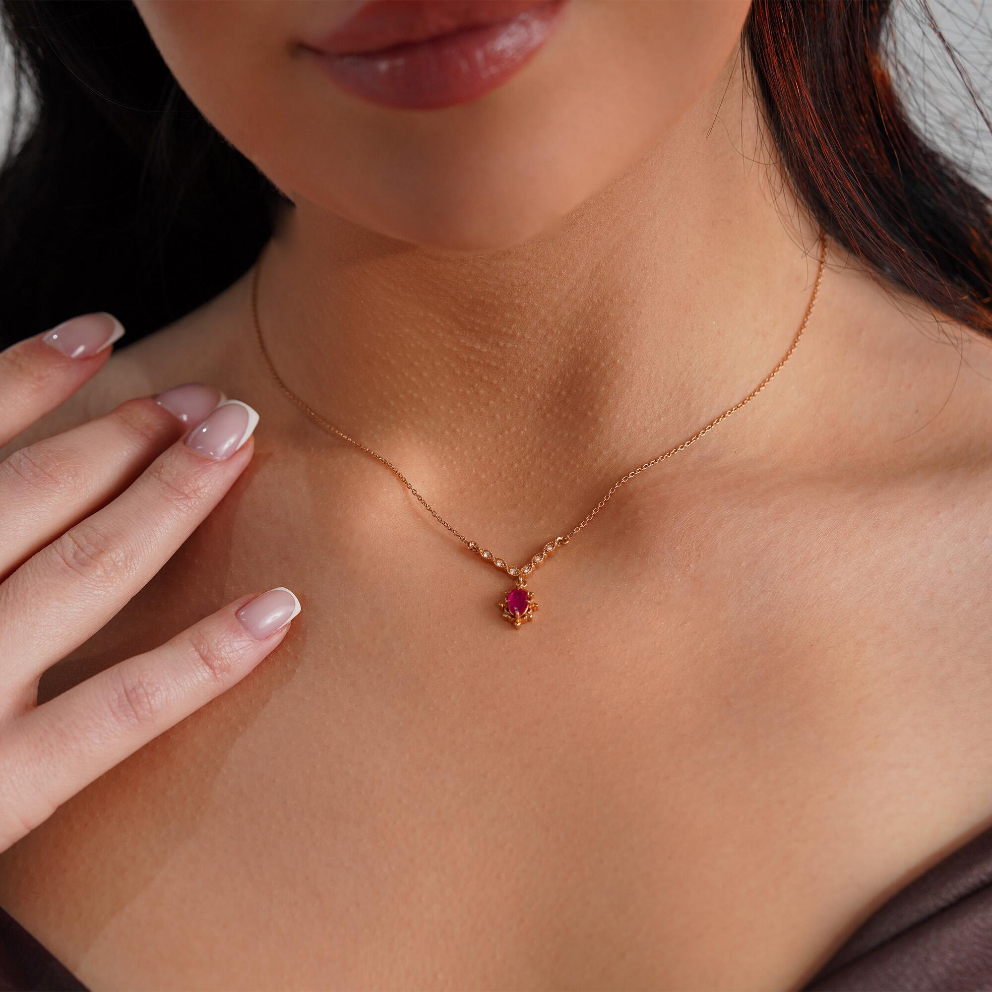 Vintage Style Ruby and Diamond Necklace Available in 14K and 18K Gold