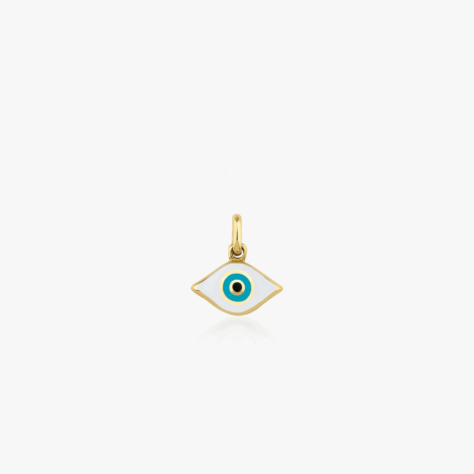 White Greek Eye Charm in 14K Gold