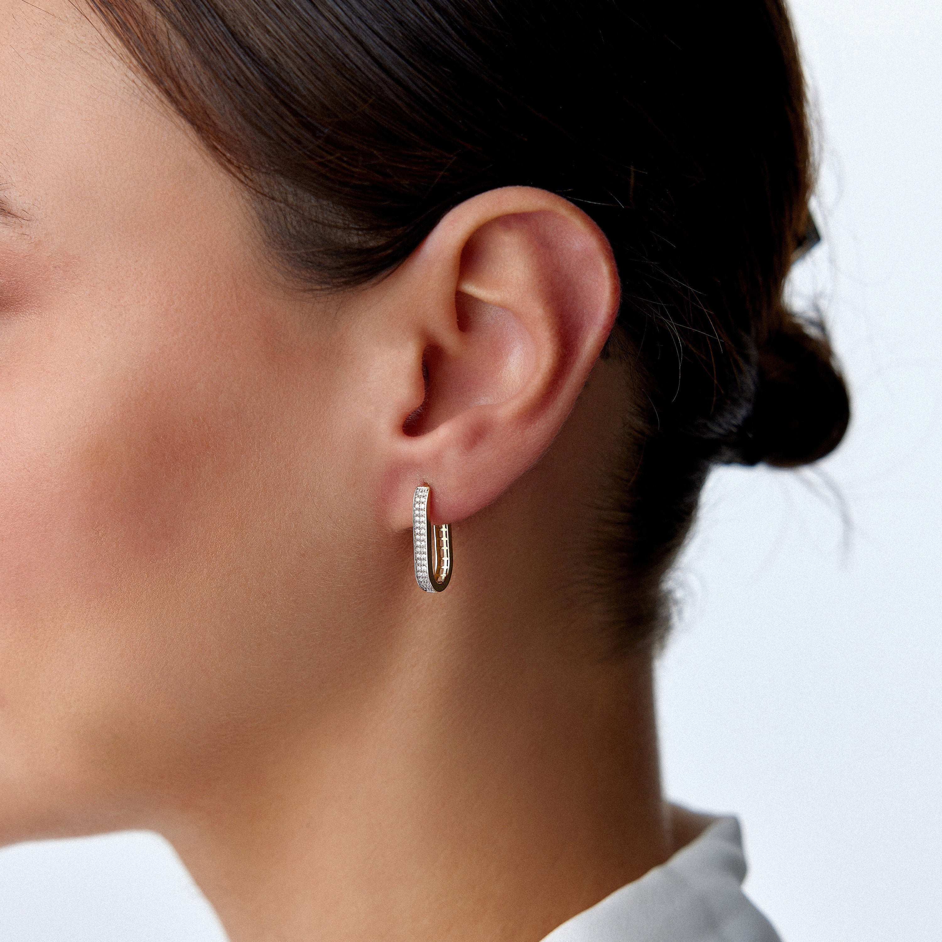 Diamond Rectangle Earrings in 14K Gold