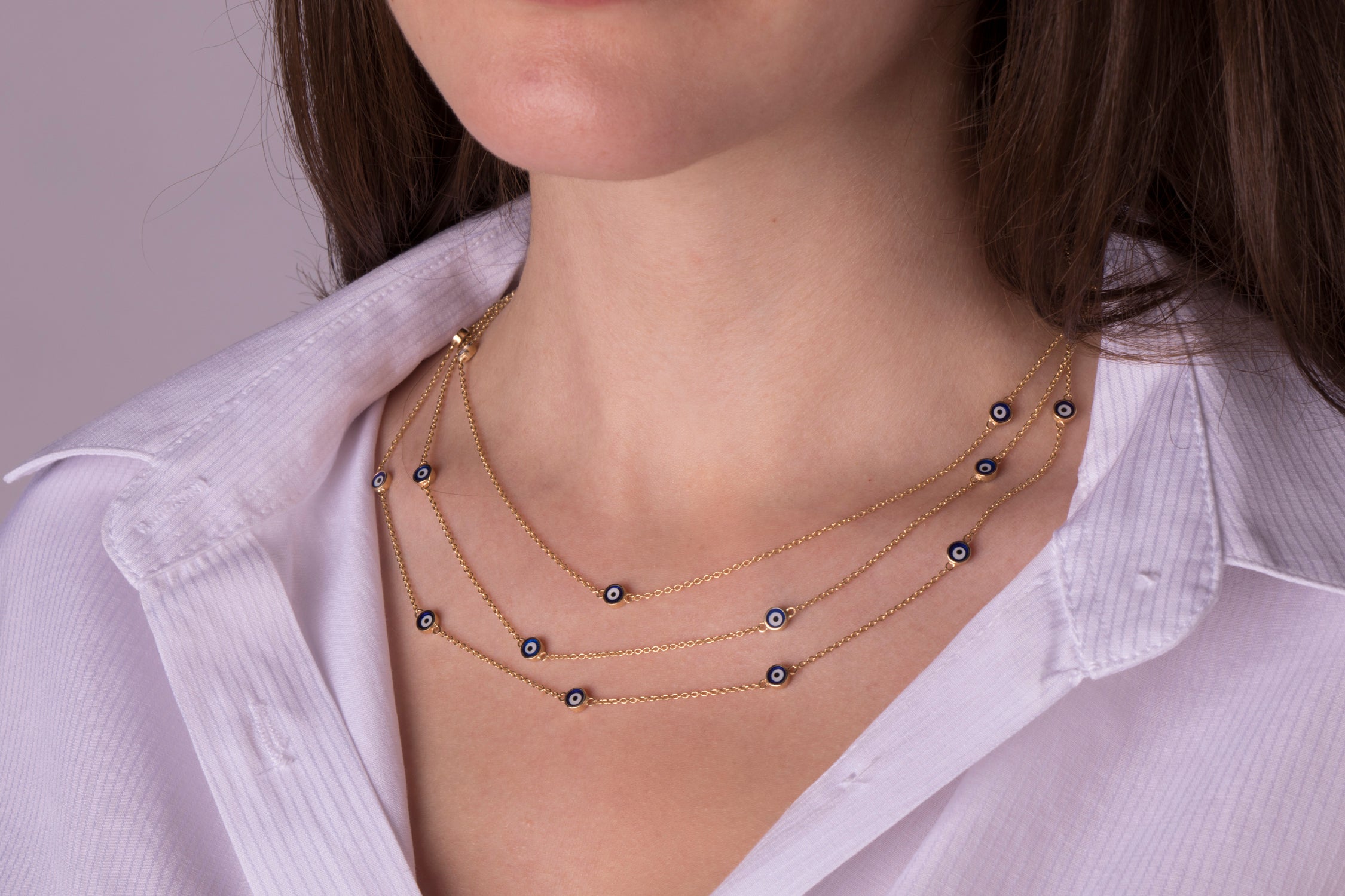 Evil Eye Station Necklace in 14K Gold / Navy Blue