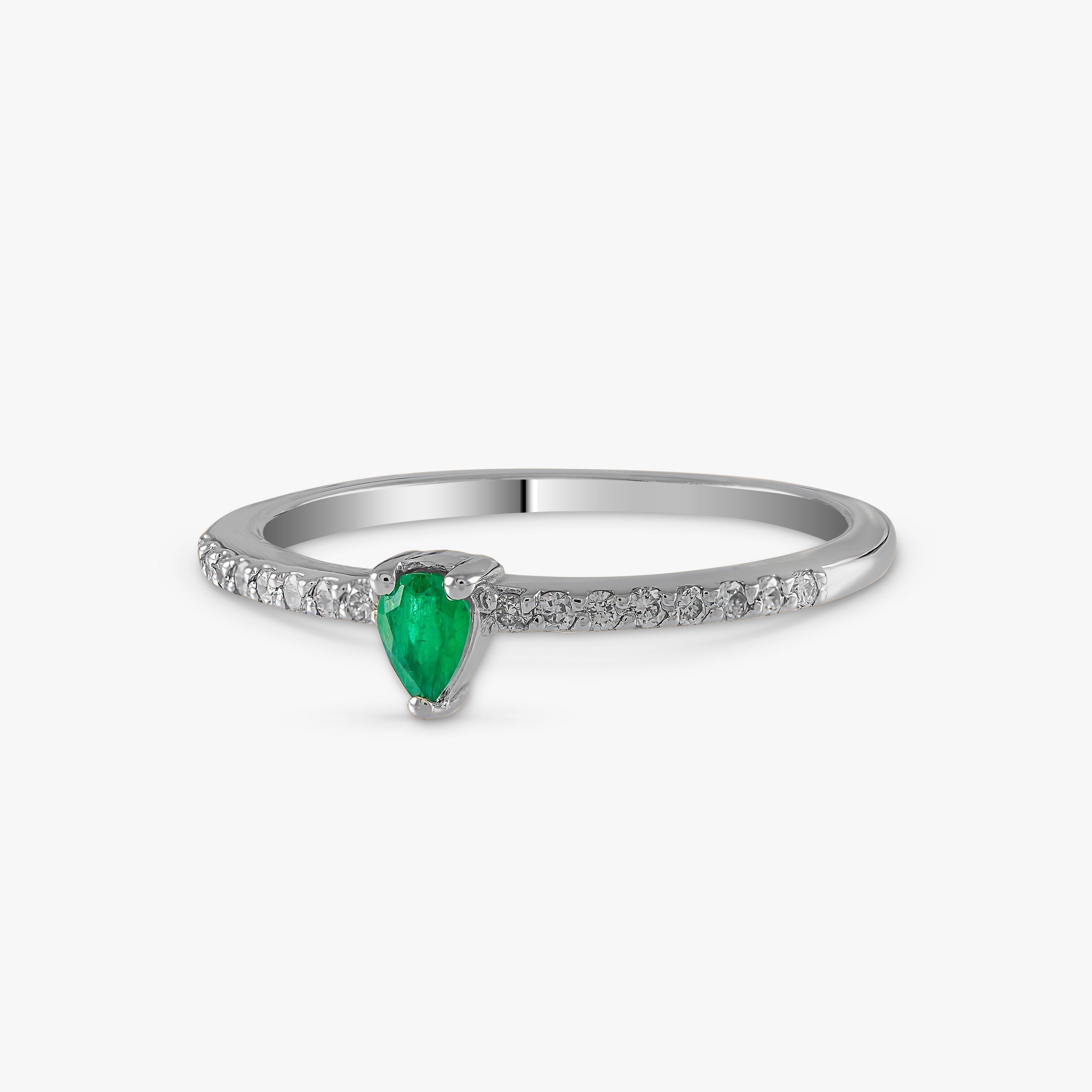 Emerald and Diamond Stacking Ring in 14K Gold