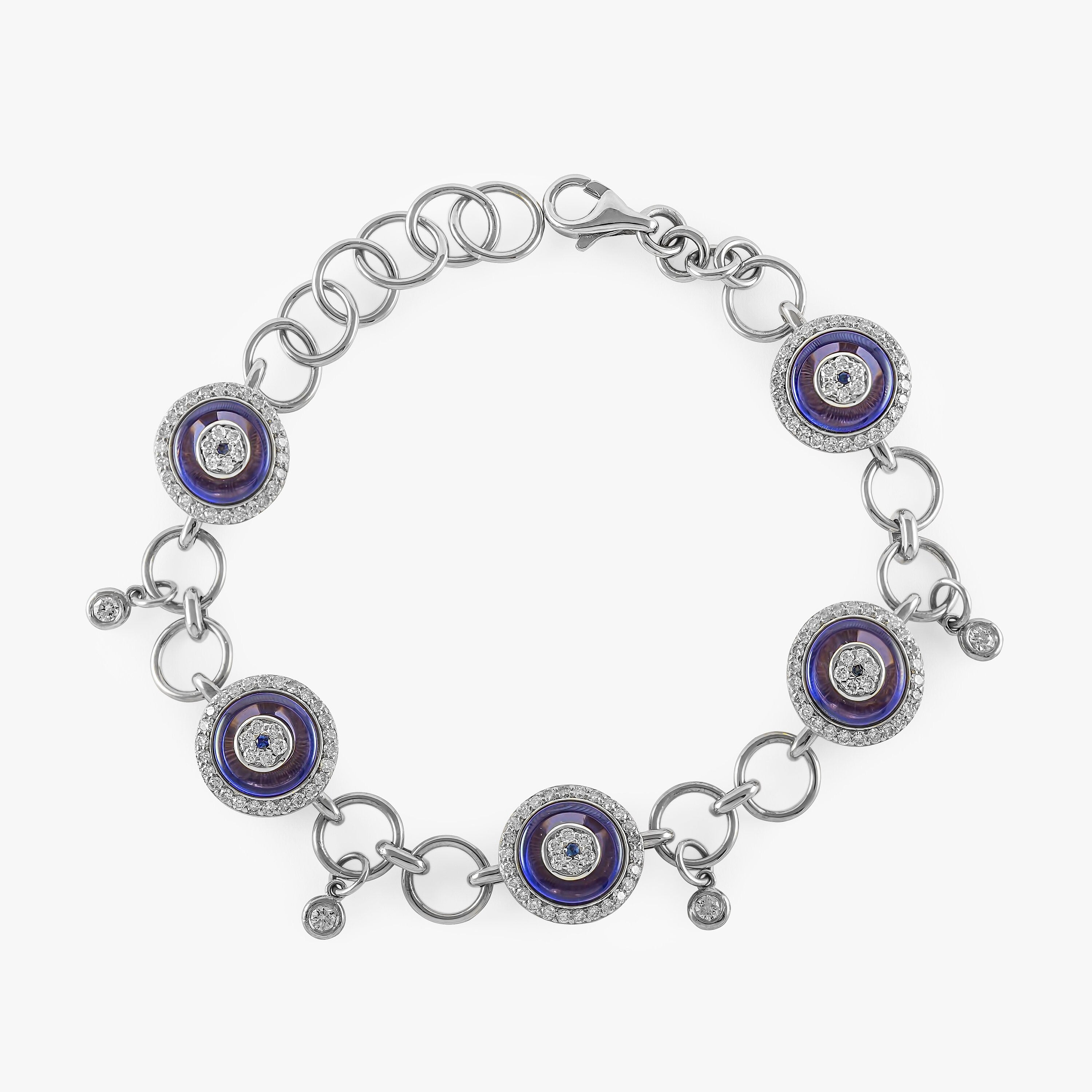 Unique Diamond and Sapphire Evil Eye Bracelet in 18K Gold