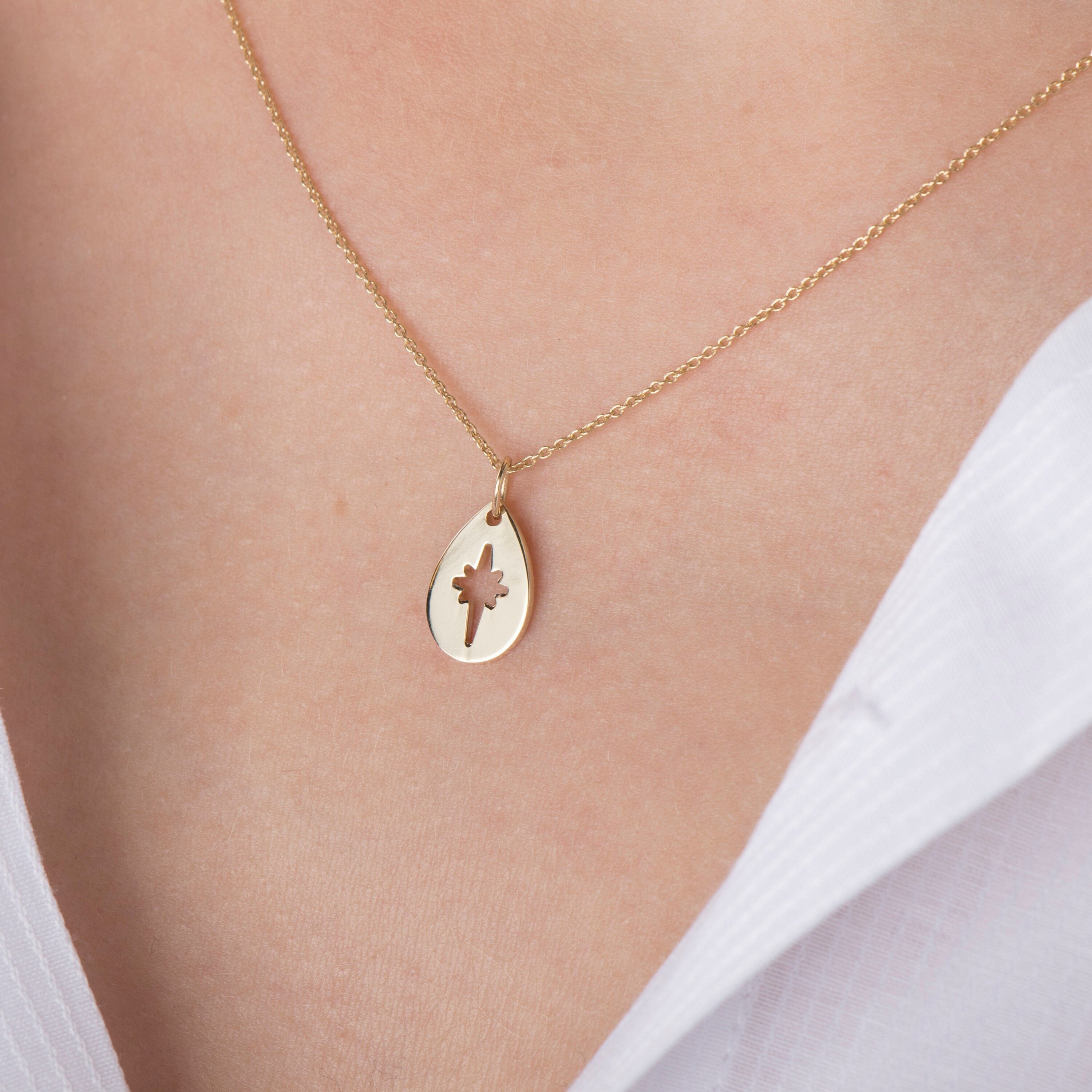 Celestial Raindrop Necklace in 14K Gold