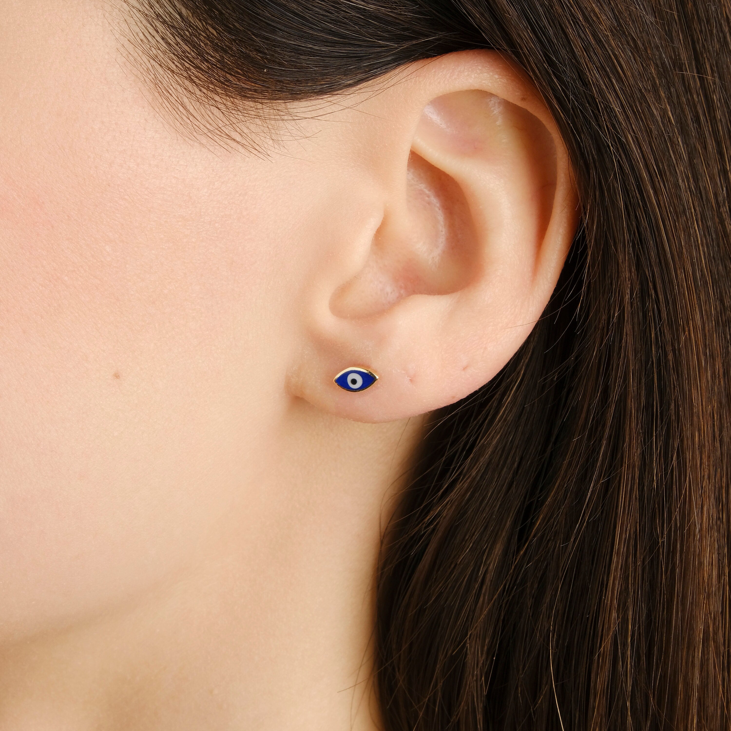 Single Mini Navy Blue Evil Eye Stud Earring in 14K Gold