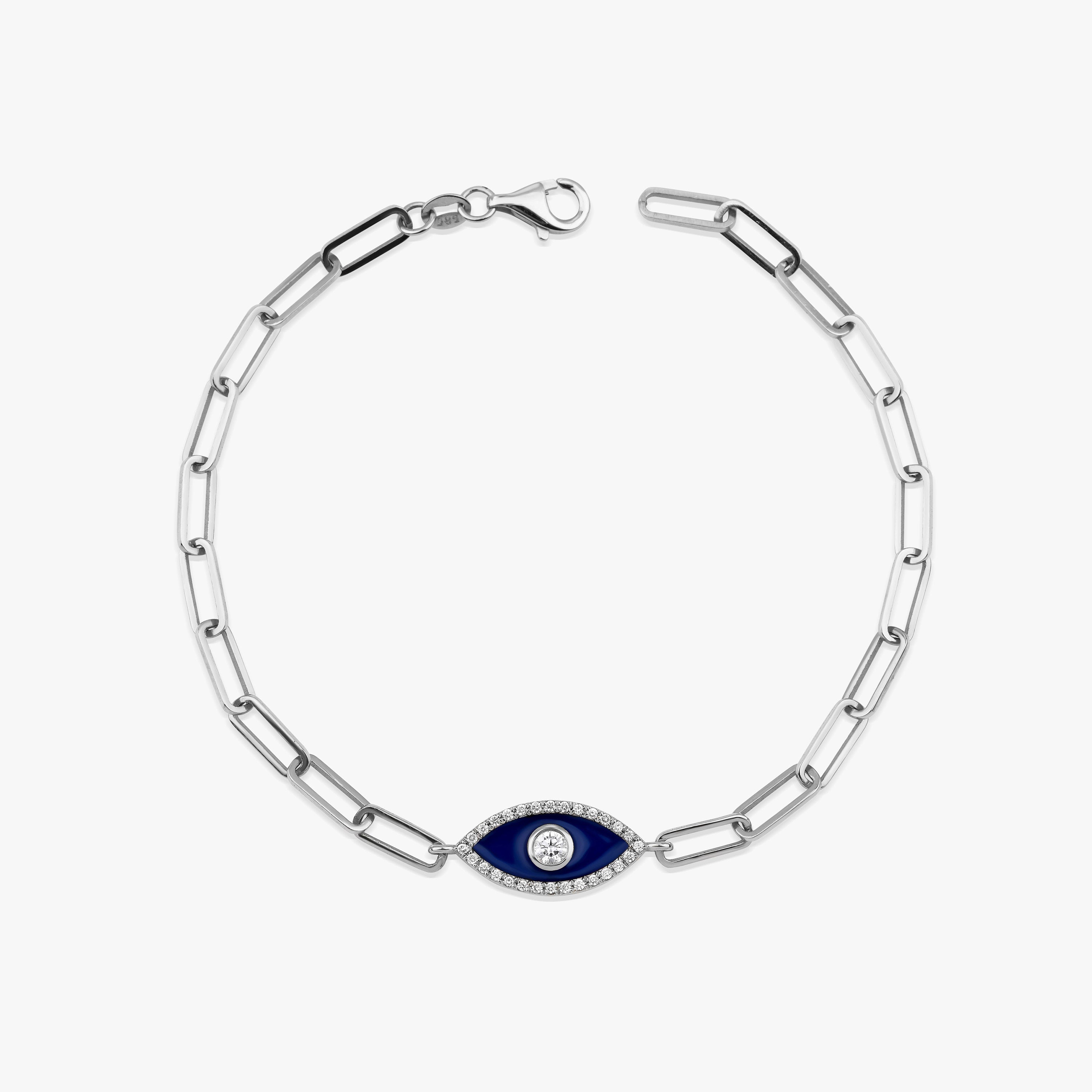 Double Sided Diamond Evil Eye Bracelet in 14K Gold